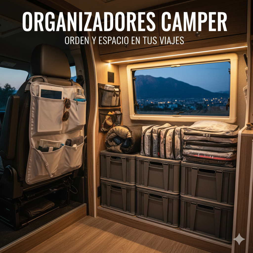 Organizadores camper instalados en puertas traseras para optimizar espacio interior