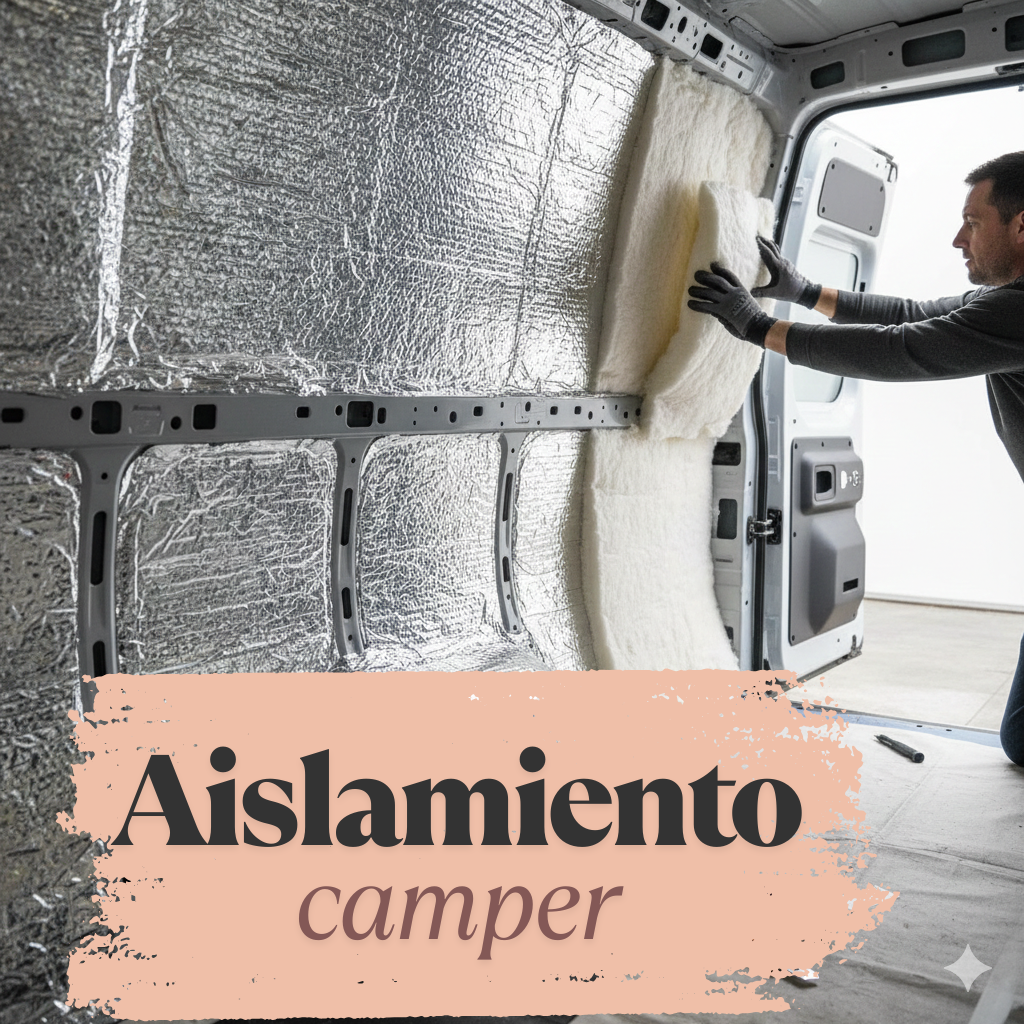 Proceso de instalación de aislamiento Kaiflex en paredes interiores de furgoneta