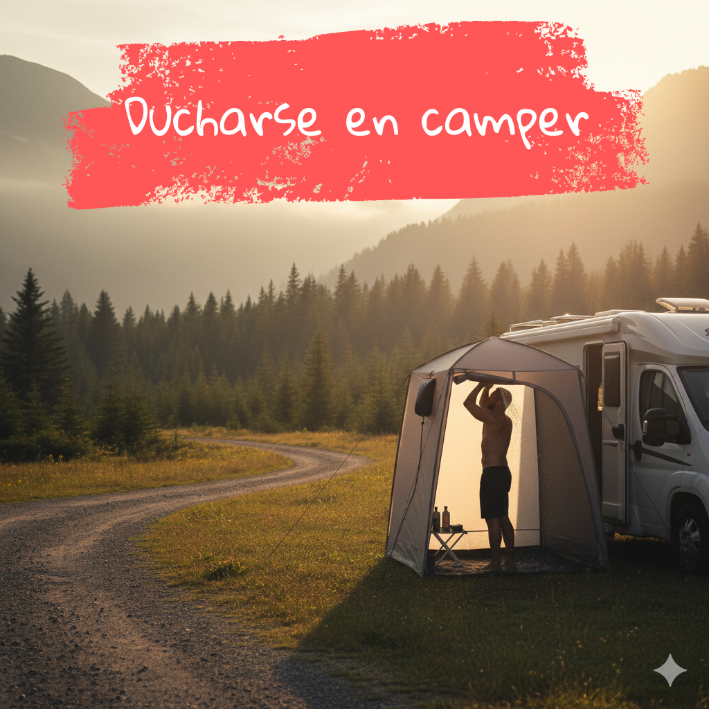 ducha portátil en furgoneta camper para higiene en ruta y supervivencia camper diaria