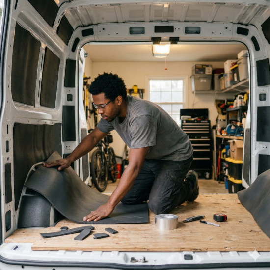 instalando aislamiento camper con kaiflex en una furgoneta