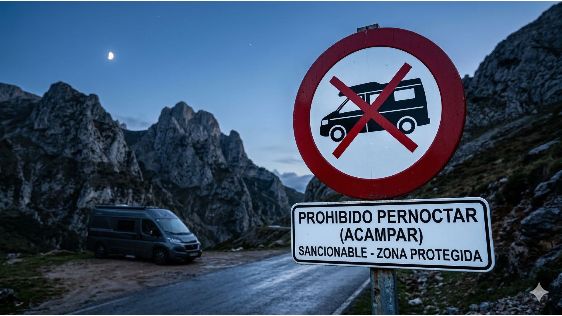señales prohibido aparcar, camper mal aparcada