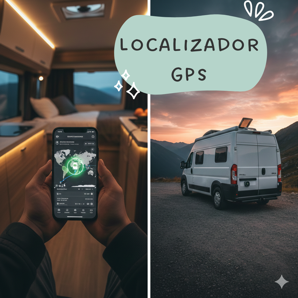 Dispositivo GPS compacto instalado discretamente en furgoneta camper
