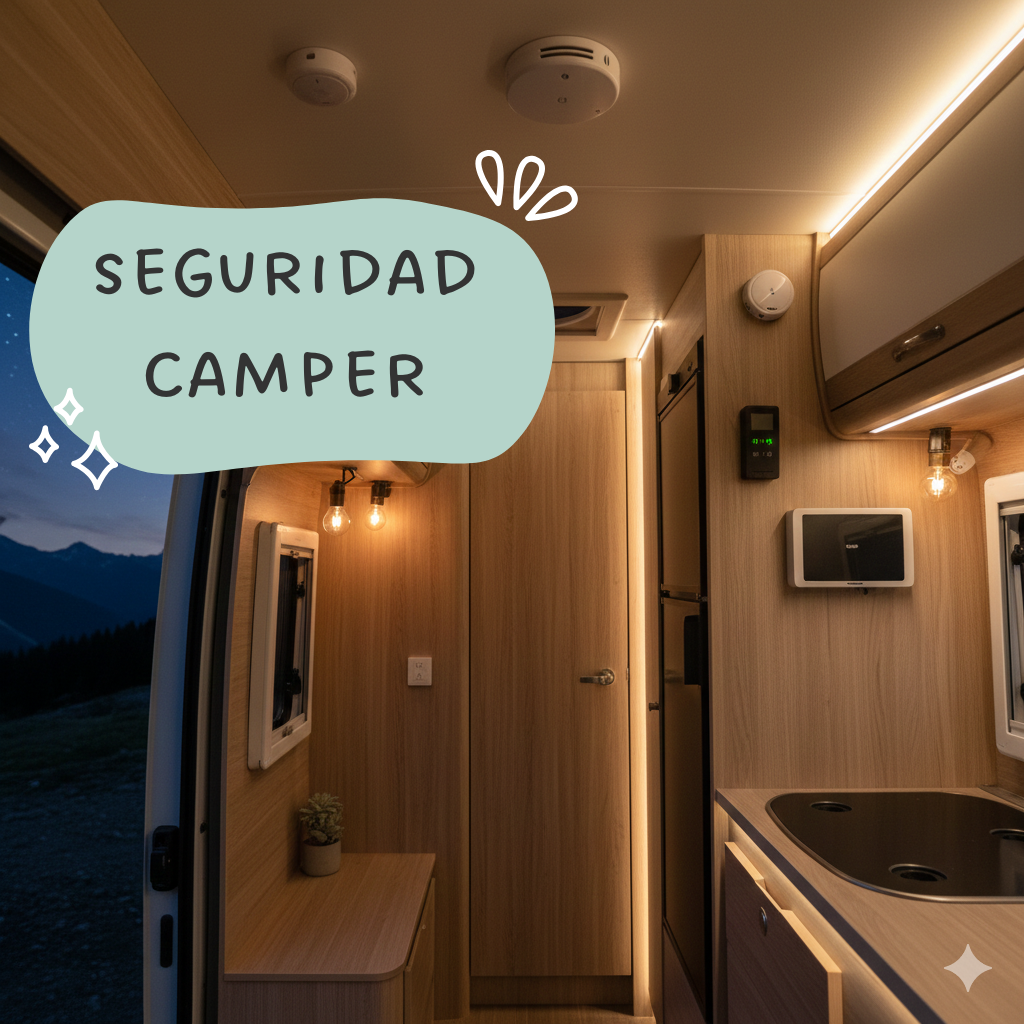 Sistema de alarma y detector de gas instalado en interior de furgoneta camper
