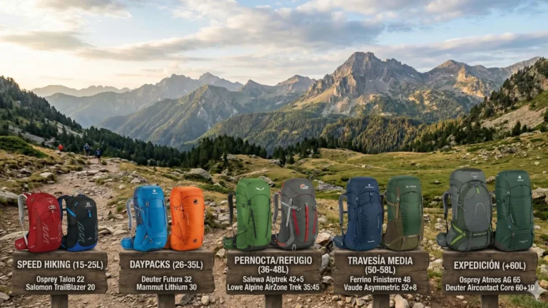 Clasificacion tecnica de mochilas por litraje y ergonomia de genero Osprey Deuter Salewa Ferrino sobre terreno alpino en 2026.